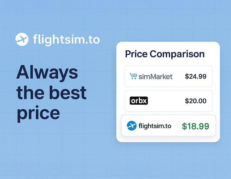 Price comparison showing flightsim.to offers the best price